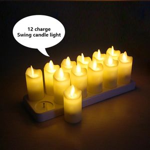 Pack de bougies sans flamme scintillante de 12 bougies LED réalistes rechargeables avec télécommande à 4 touches pour la fête de Noël à domicile 240416