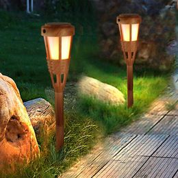 Flikkerende vlammen Torch Solar Lights Handmade Bamboo Buiten Vlamverlichting Waterdicht voor Yard Lawn Patio Pathway Garden