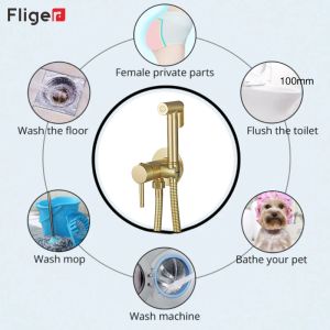 Fliger Brush Golden Handhed Toilet Bidet pulvérisateur en laiton Hygiénic Douche Bidet Robinet Hot Cold Water Bidet Bidet