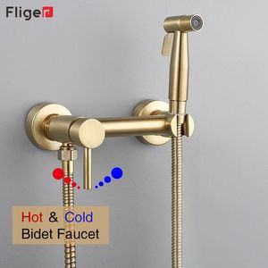 Fliger Gold Bidetkraan RVS Hygiënische douche voor badkamer Koudwatermengkraan Douche Sproeier Hoofdkraan Toilet 240108