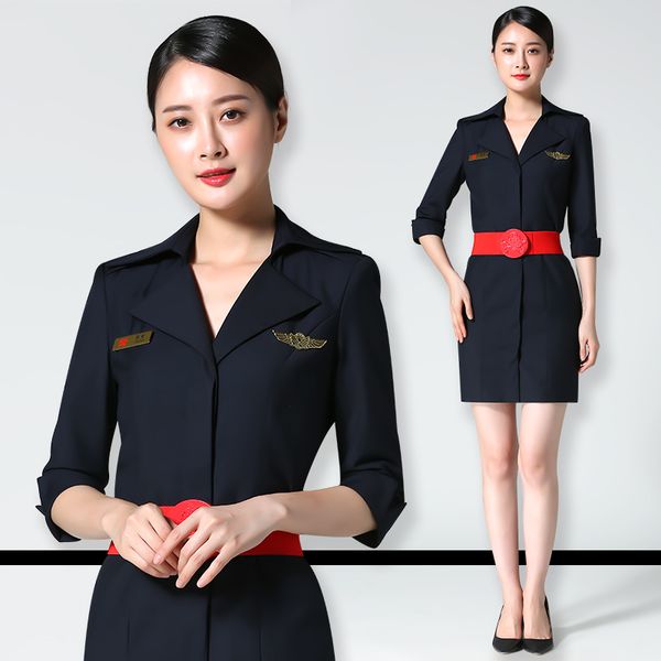 Uniforme d'agent de bord Lady China Trend Eastern Airlines Professional Suit Spring Autumn Airline Stewardess Robe Collar