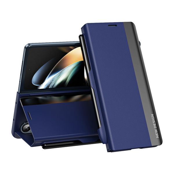 Étuis à rabat avec support de livre pour Samsung Galaxy Z, 2 plis, 3 plis, 4, fente latérale pour stylo, housse de protection intelligente en cuir