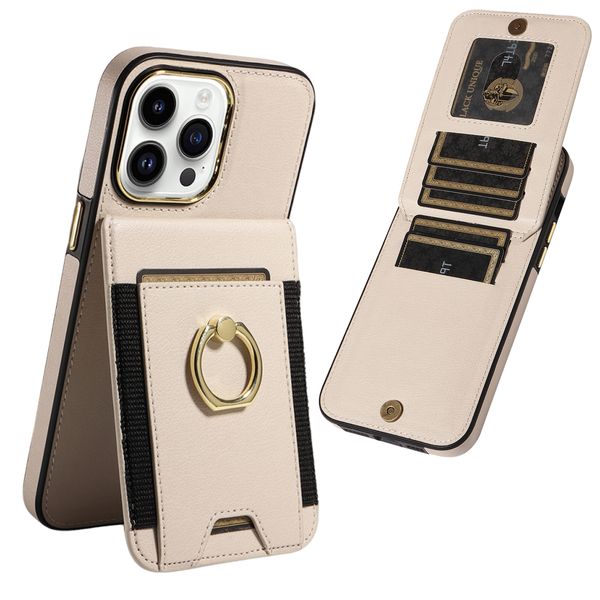 Case de billetera del soporte de tarjeta de cuero Flip para iPhone 15 Pro Max 14 13 12 11 XR XS MAX, 360 ﾰ ROTATA