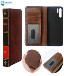 Étui à téléphone portable en cuir pour Huawei P30 Pro portefeuille Retro Bible vintage livre Business Pouch9878734
