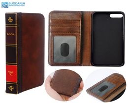 Flip Leather Cell de téléphone pour l'iPhone 7Plus 8 Plus portefeuille Retro Bible vintage livre Business Pouch1416269