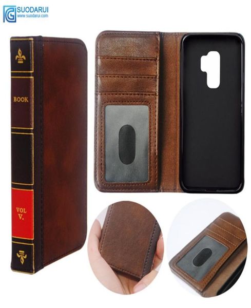 Flip Leather Cell de téléphone pour Samsung Galaxy S9 Plus S7S8PLUS COUVERTURE SORPRE RETRO BIBLE VINTAGE BUSING BUSINESS POUPH4077020