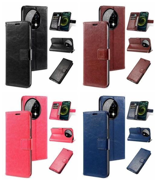 Étuis portefeuille à rabat en cuir pour Huawei P60 Nova 11 Pro Xiaomi 13 Redmi K60 12C K60E One Plus 11 ACE2 2V Crazy Horse Retro Vintage Fa7766223