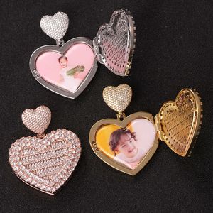 Flip Over Collection Frame Love Heart Pendant Set avec Zircon Personnalisé Hip Hop Photo