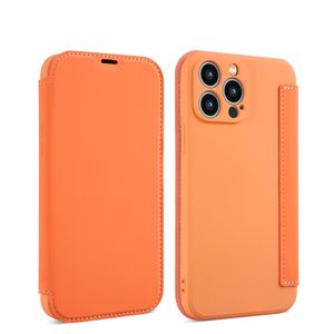 Étuis en cuir pour téléphone à rabat Portefeuille Titulaire de la carte Sensation de peau liquide Pour iphone 14 Pro 13 12 11 Xs Max XR Couleur unie Kickstand Housse en silicone TPU Antichoc Anti Drop