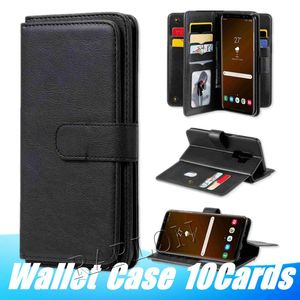 Flip PU lederen portemonnee kisten met 10 kaarthouder Standstand magnetische pocket portemonnee voor iPhone 14 Pro Max 13 12 Samsung Galaxy S22 plus S21 Ultra S20 A32 A52 A13 A03S A82