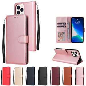 Flip PU Fundas de billetera de cuero para iphone 14 13 12 11Pro Max XS XR 8 7 6S Plus Marco ID Ranura para tarjeta Flip Cover Stand Rose Gold Book Hombres Bolsa Correa