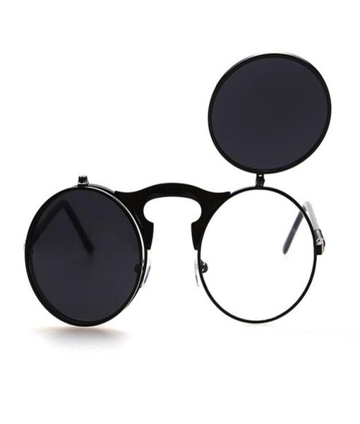 Flip Up Steampunk gafas de sol hombres redondo Vintage gafas de sol para hombre gafas de moda hip hop sunglass3161017