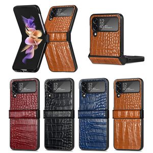 Étuis pliants en cuir de crocodile Flip4 pour Samsung Galaxy Z Flip 4 3 Flip3 ZFlip4 Business Croco Snake Hard PC Plastic Shockproof Cell Phone Flip Cover Pouch