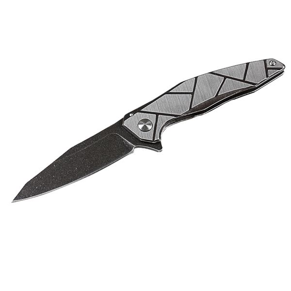 Cuchillo plegable Flipper 8Cr13Mov Acero Hoja de lavado de piedra negra Mango de acero EDC Gear H5356