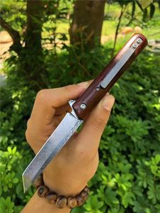 Couteau pliant Flipper VG10 Damascus Steel Tanto Point Blade Blade Paletwood + Aciers en acier inoxydable Poignée Poignée à billes Porte-roulement