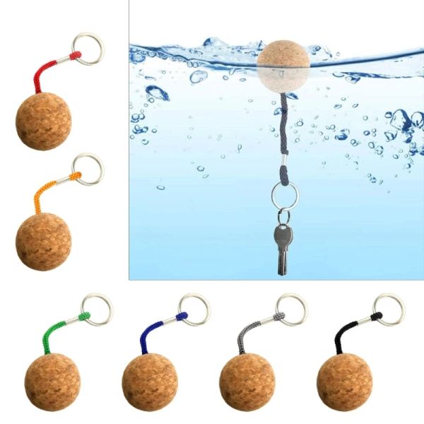 Llavero flotante llavero de corcho flotante, anillos de bola de madera de 35 mm, cadena de bola de madera flotable para navegaciones deportes de agua