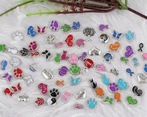 Zwevende medeletten Charms Email Butterfly Dogs Paw Print Cats for Glass Living Memory Floating Locket Mix Design Diverse Charms JE2756376