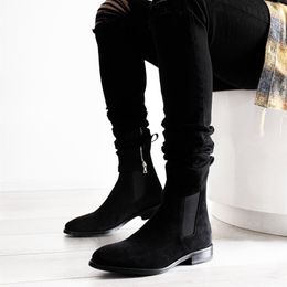 Flock Business Boots Boots Handmade Men Chaussures Ankle Slip on Fashion Low Talon 411d Fashi