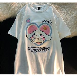 Flocado Kawaii perro estampado camiseta Harajuku Casual suelta verano mujer camiseta Linda dulce estética Oversize Tops Streetwear 220408