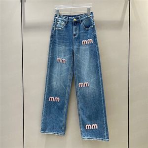 Pantalon en Denim avec lettres floquées pour femmes, Jeans de styliste de mode pour filles, pantalons de Style High Street