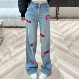 Flocking Letter Pants Jeans For Women Designer Fashion Denim Pant Street Style Straight Leg Jean Trousers