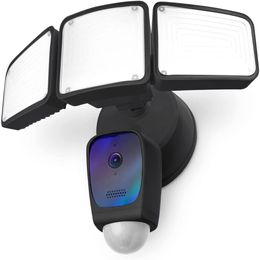 Caméra Floodlight Smart 2 4 GHz 1080P Caméra de sécurité extérieure câblée à trois têtes, aucun abonnement requis, noir