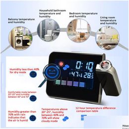 Horloges de sol LED Projection numérique Réveil Température Thermomètre Bureau Heure Date Affichage Projecteur Calendrier USB Chargeur Table Dharp