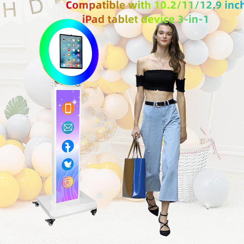 Floor iPad Photo Booth Stand LED Selfie Machine Sharing Station For Ipad all siz 10/11/12.9inch