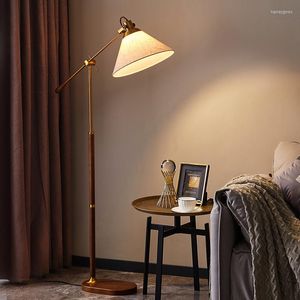 Vloerlampen 2023 Massief hout Noordse vintage eenvoudige Japanse stijl woonkamer metalen walnoot messing decoratie staande lamp lam