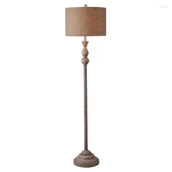 Lampadaires américain rétro fer bois Art moderne coton lin couvercle de lampe tige droite salon lumières chambre éclairage