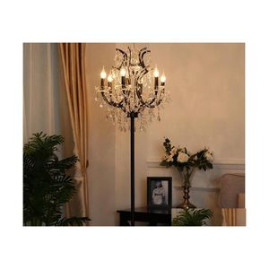 Lampadaires Antique Rustique Fer Lampe En Cristal Salon Décor LED Lumière Chambre Mariage Vintage Étude Table Lumières Drop Livraison Li Dhqd0