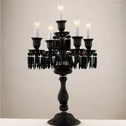 Lampadaires Table en cristal noir LED Bureaux de salon de luxe Éclairage Couverture en tissu créatif pour lampe de chambre à coucher