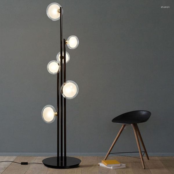 Lámparas de pie, lámpara LED de diseñador de bola de cristal de luz Simple nórdica negra para dormitorio, cabecera, decoración del hogar, accesorios de iluminación Vertical G9