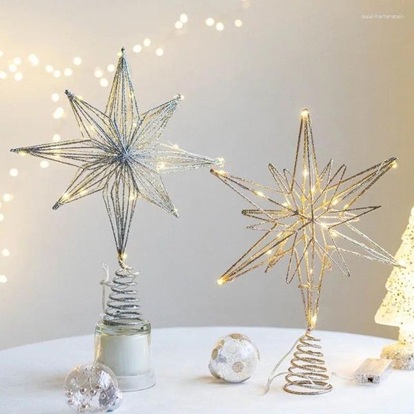 Lámparas de pie Adornos para árboles de Navidad Estrella con adornos de luces LED para decoración de fiesta en casa Festival Año