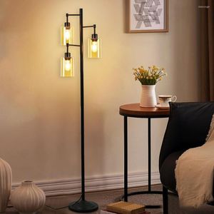 Lampadaires Depuley Lampe Industrielle LED Moderne Métal Debout Lumière Abat-Jour En Verre Grand Pôle Interrupteur Au Pied Pour Salon 8W E26 Noir