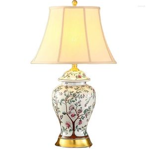 Lámparas de pie Lámpara de mesa con atenuador de cerámica vidriada de cobre europeo, sala de estar, cama, porcelana china clásica, luz de escritorio grande H 67cm 1068