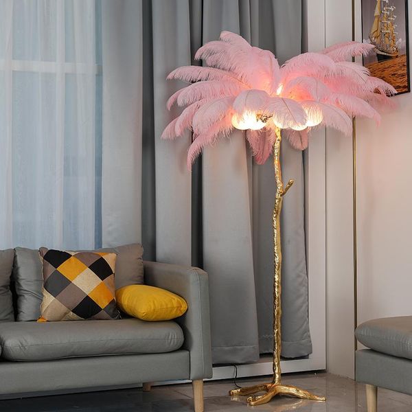 Lampadaires mode lampe à LED salon intérieur palmier en forme de plume d'autruche Luminaire cuivre résine Tripot debout
