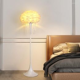 Lampadaires Plume Lampe Cristal Blanc Chambre Lampe De Chevet De Luxe Salon Canapé Bord Belle Table D'étude