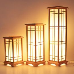 Vloerlampen Home Design Houten Lamp Mode Japanse Washitsu Tatami Decor Ruit Restaurant Woonkamer Hal Lighting309z