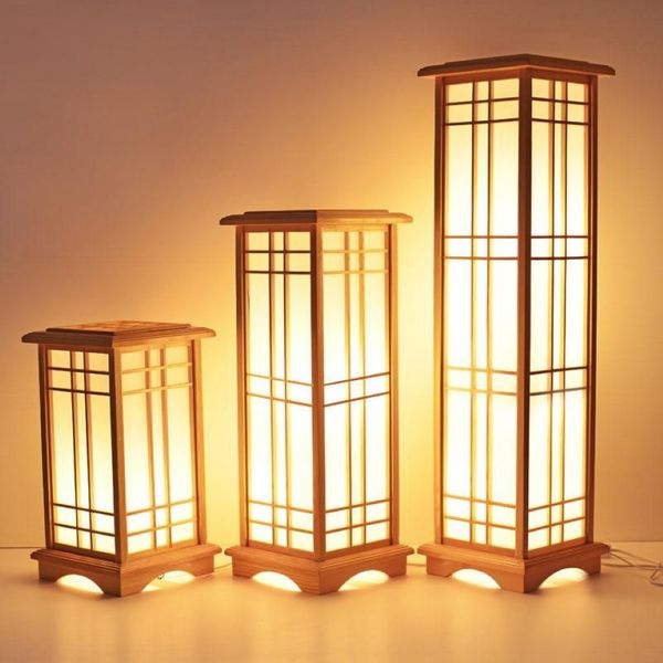 Lampadaires Design de maison Lampe en bois Mode Japonais Washitsu Tatami Décor Fenêtre Panneau Restaurant Salon Couloir Éclairage248O