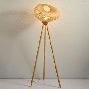 Lampadaire japonais rétro art trépied bambou lumière pour la chambre canapé de chevet carré el salon debout