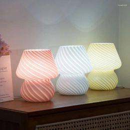 Lampadaires coréen verre LED lampe de table style moderne rayé champignon chambre chevet décor à la maison mignon apprendre à lire les lumières