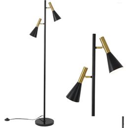 Lampadaires Lampe avec 2 poteaux hauts réglables pour salon, chambre à coucher, bureau, coin doré et noir, lecture E26 B Drop de Dhp6D