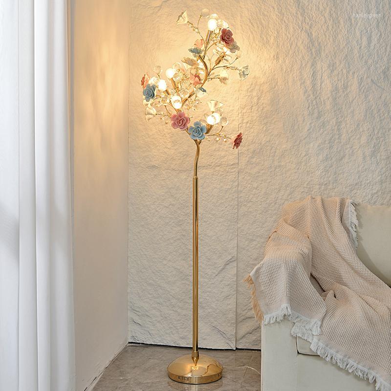 Golvlampor lyx keramisk kristall europeiska vardagsrum lampor soffa kaffedekor belysning sovrum studie led vertikal lampa