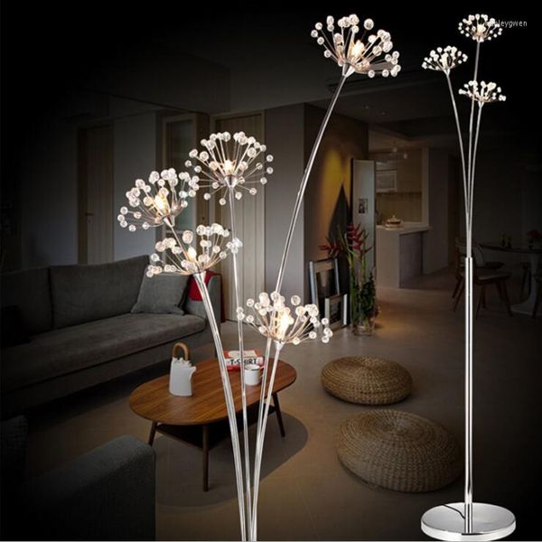 Lampadaires Art Moderne Pissenlit LED Creative Argent Chambre Cristal Stand Lampe Salon Étude De Mariage Robe Boutique Décoration