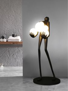 Lámparas de pie Escultura de arte moderno Lámpara humanoide Adornos de resina negra abstracta Decoración de paisaje Artesanía LED