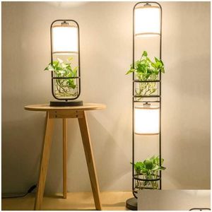 Lampadaires Moderne Chinois Décoration Plante Fleur Lampe Tissu Abat-Jour En Verre Étude Stand Lumière Ac110V-220V 1214 Drop Livraison Ligh Dhefb