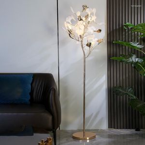 Lampadaires Moderne Ginkgo Feuille Lumière De Luxe Lampe Chambre De Chevet LED Salon Éclairage Maison Chaud Décoratif Or Plume