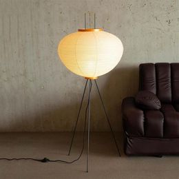 Lampadaires Moderne Japonais Papier De Riz Lampe Trépied Fer Noir Lumières LED Pour Salon Étude Chambre Coin Stand254g