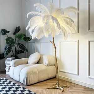 Vloerlampen knipiek retro e27 struisvogel veerlamp hars messing gouden luxe voor woonkamer villa tripot home decor